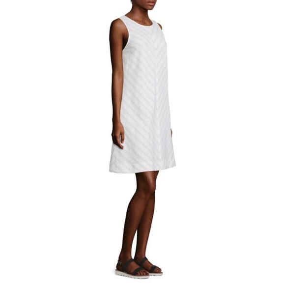 LIZ CLABORNE Linen Sleeveless Dress Neutral Flax Chevron Striped Plus Size 0X - Picture 1 of 10